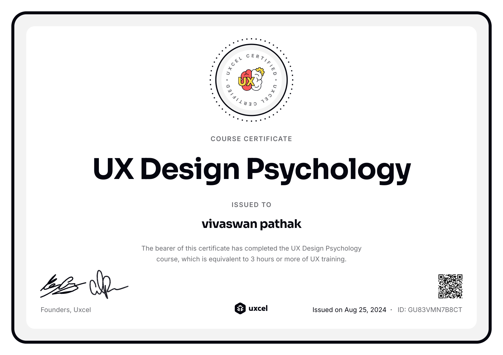 Vivaswan Pathak's certificate